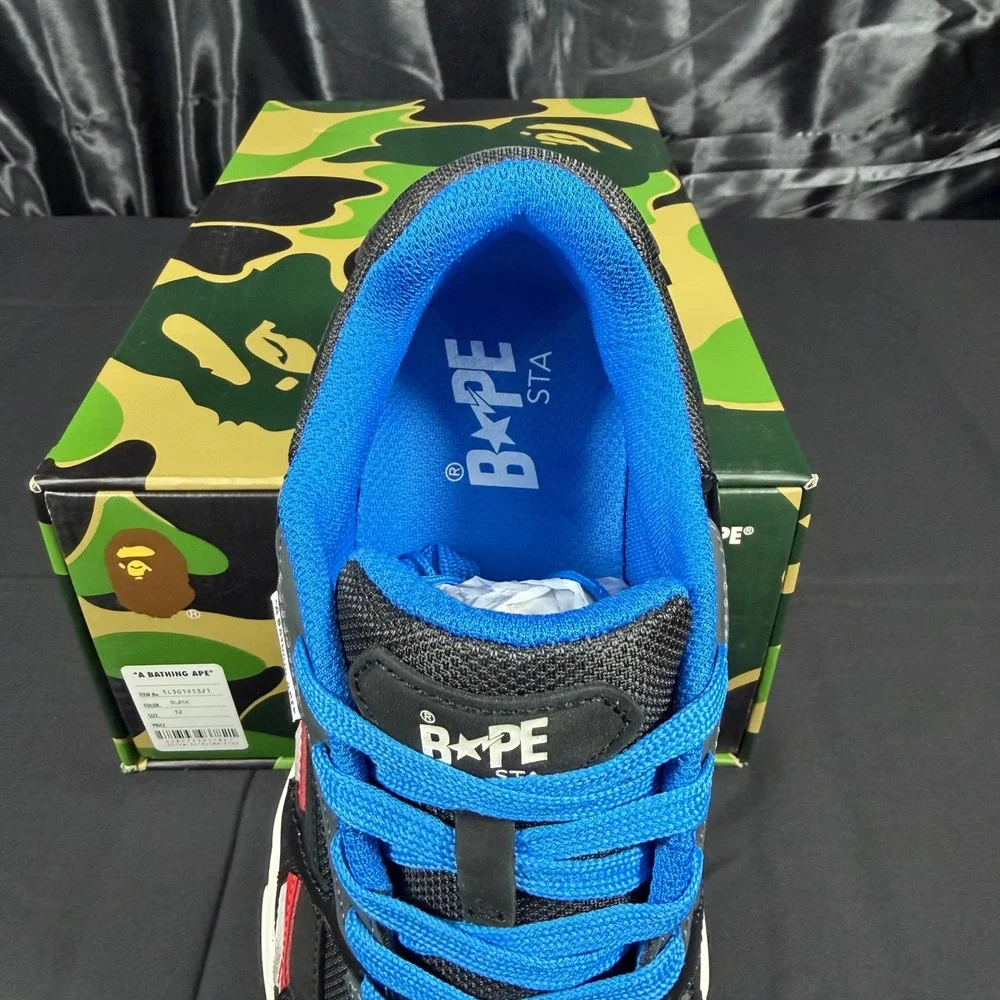 A Bathing Ape Bape Shark Sta #3 Black Blue Red Sneakers 1L30191321 Mens 12 NEW